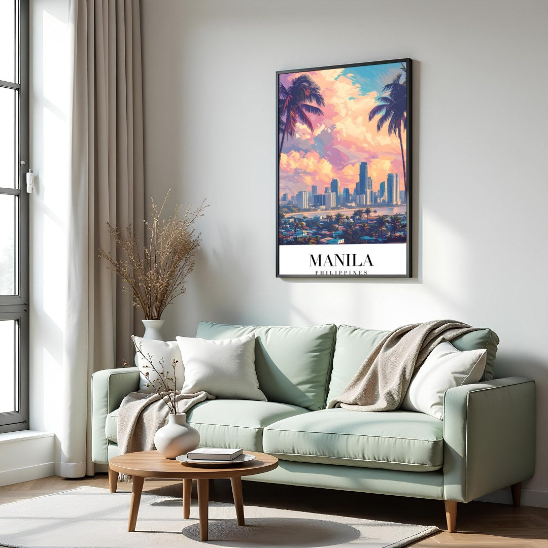 Capture the breathtaking beauty of Manila's skyline at sunset with this stunning artwork. The for Hall