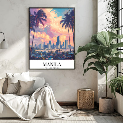 Capture the breathtaking beauty of Manila's skyline at sunset with this stunning artwork. The for Living Room