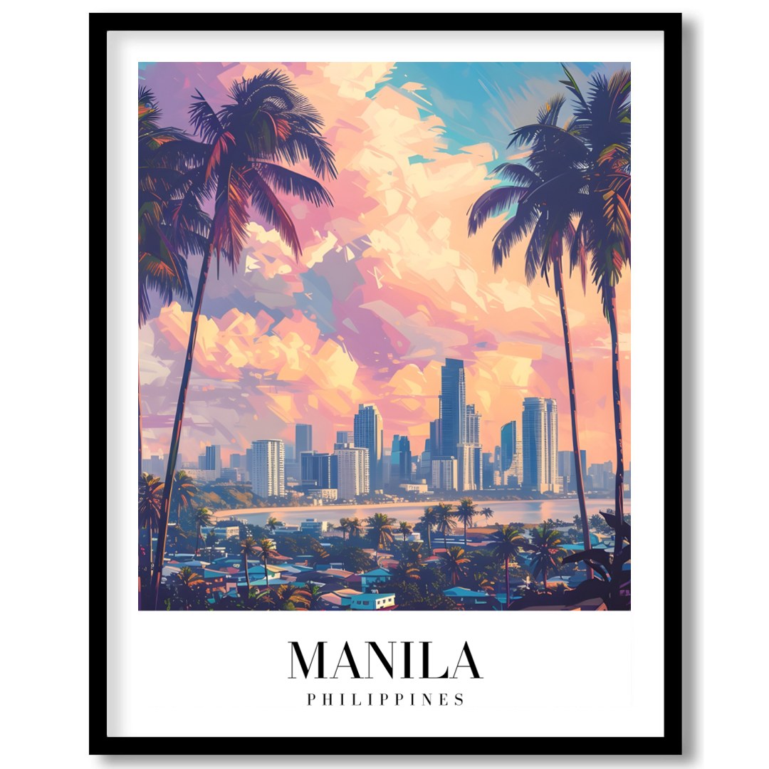 Capture the breathtaking beauty of Manila's skyline at sunset with this stunning artwork. The for residence