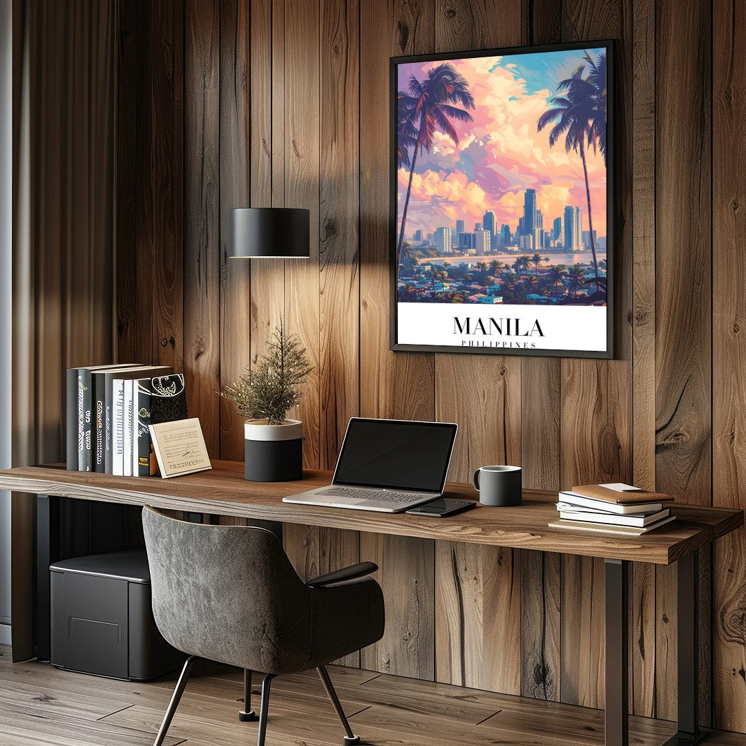 Capture the breathtaking beauty of Manila's skyline at sunset with this stunning artwork. The for Study and Office