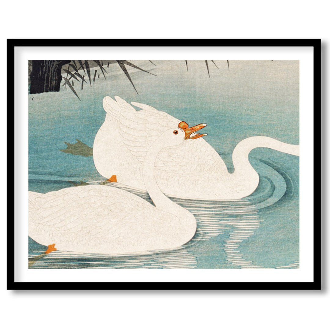 Experience the grace and elegance of nature with this exquisite depiction of swans gliding through for bedroom