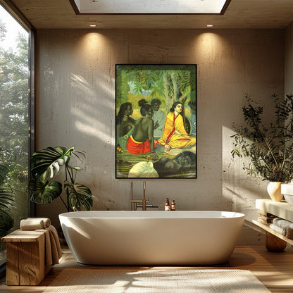 Experience the tranquility and warmth of community with this captivating artwork, depicting a for Bathroom