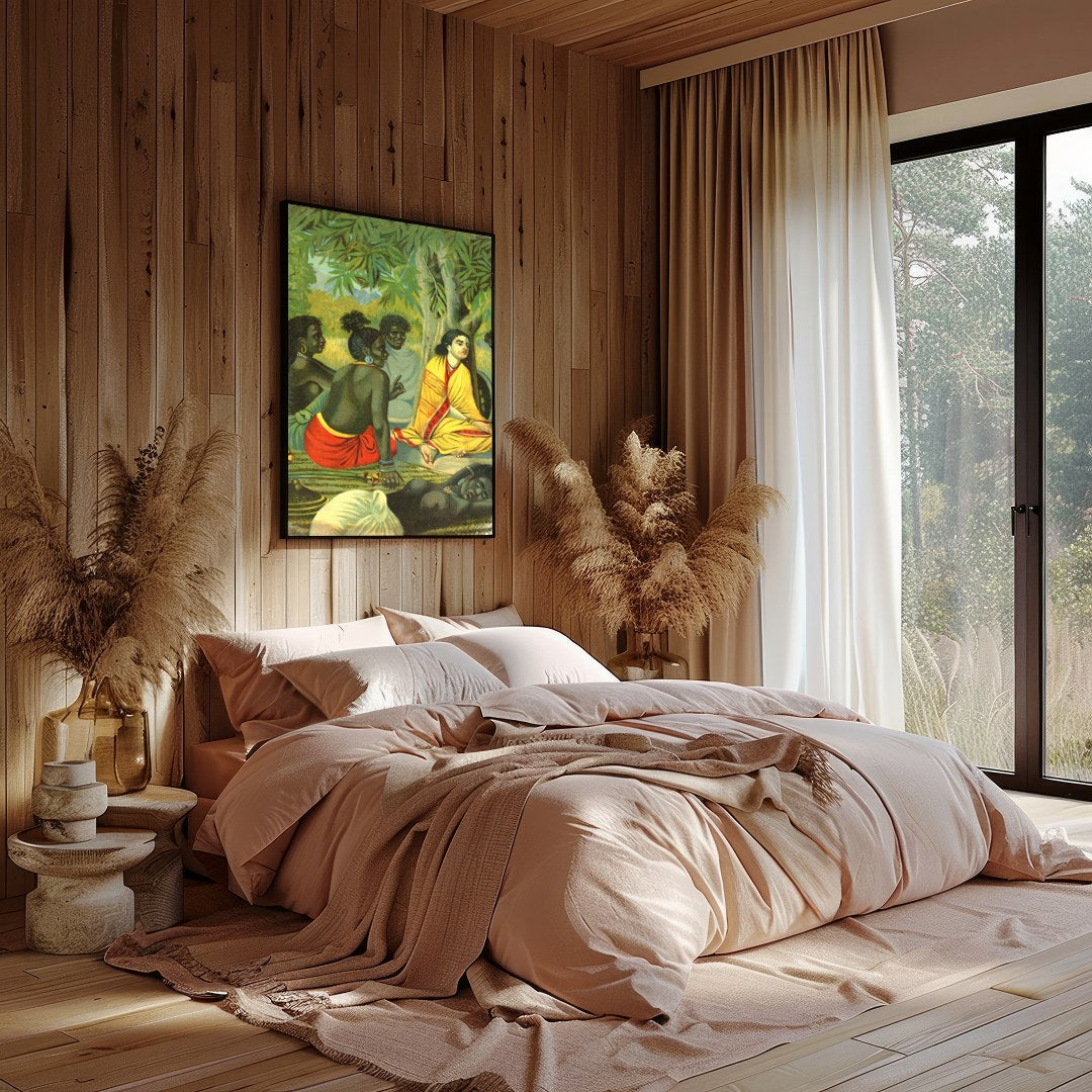 Experience the tranquility and warmth of community with this captivating artwork, depicting a for Bedroom