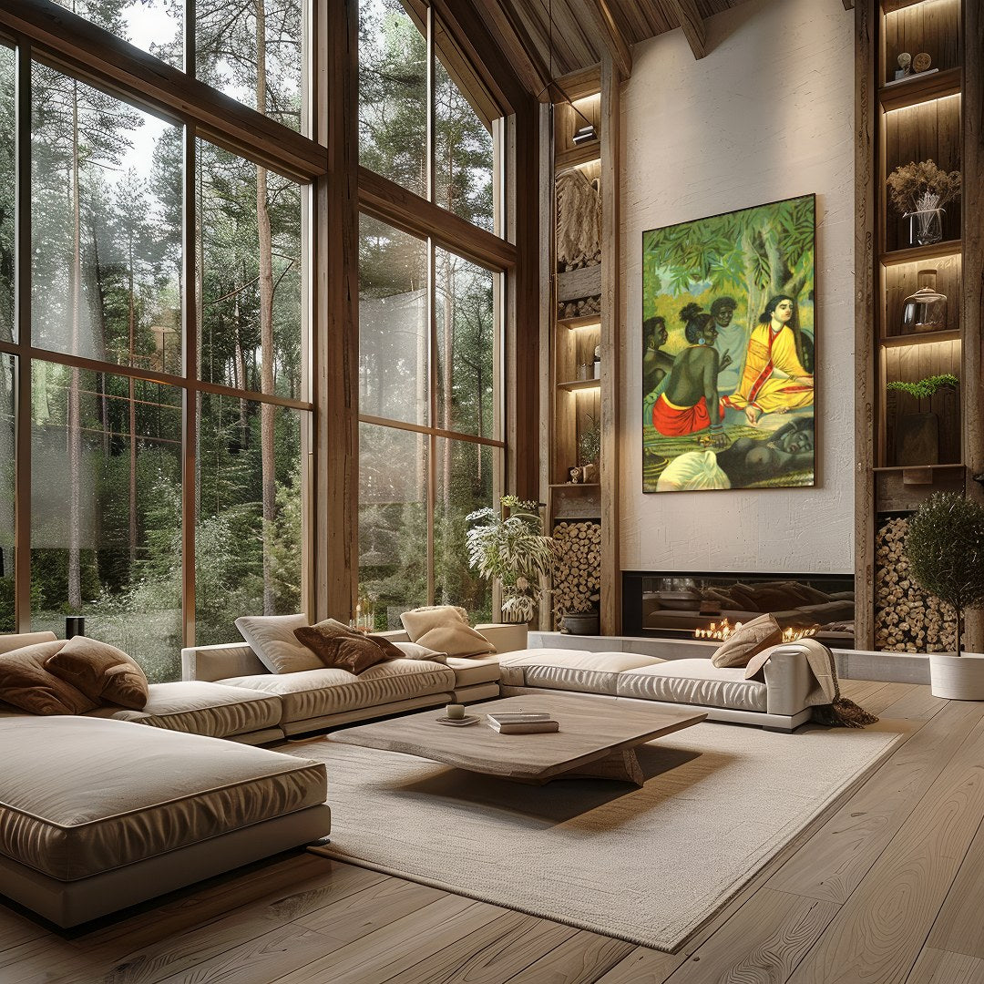 Experience the tranquility and warmth of community with this captivating artwork, depicting a for Living Room