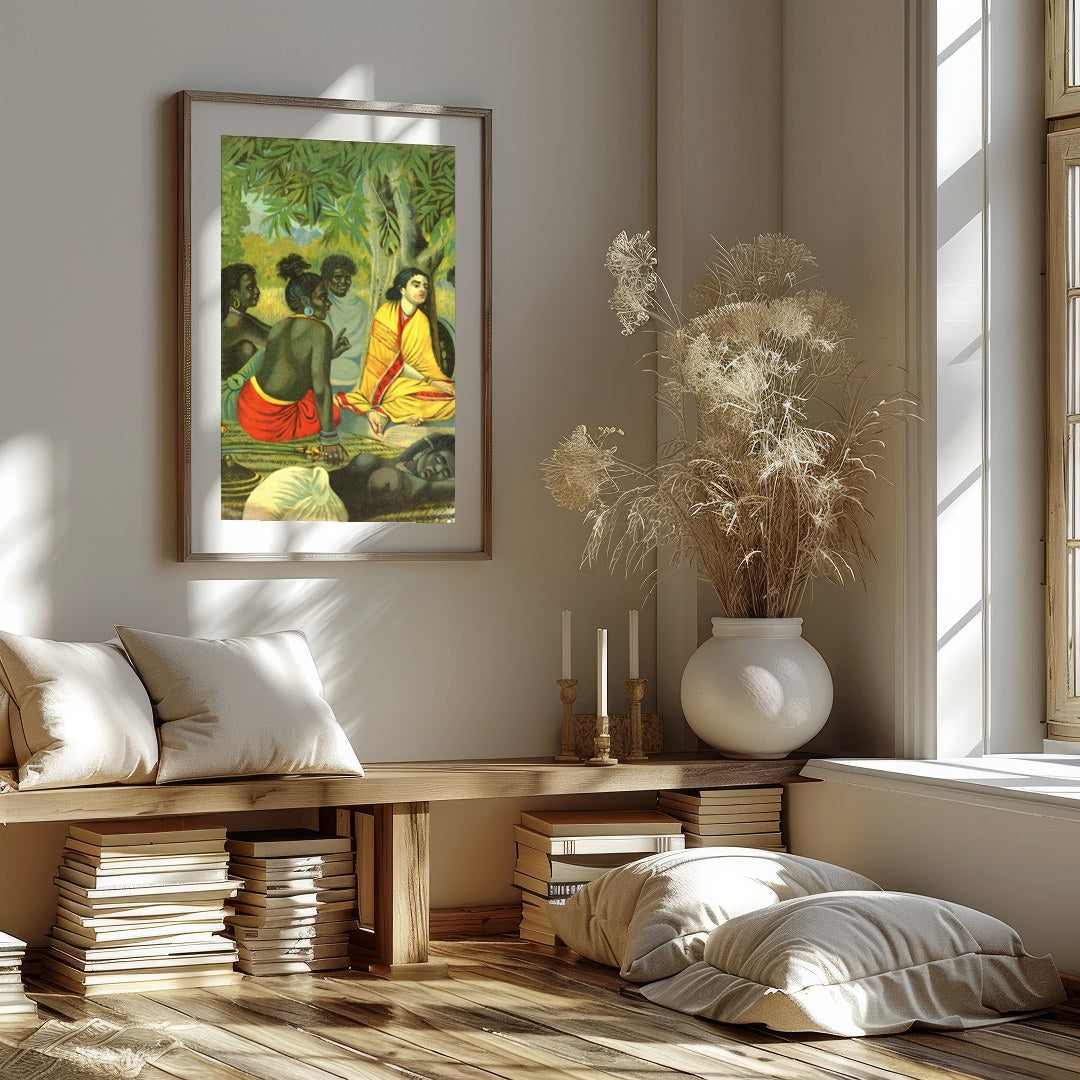 Experience the tranquility and warmth of community with this captivating artwork, depicting a for room