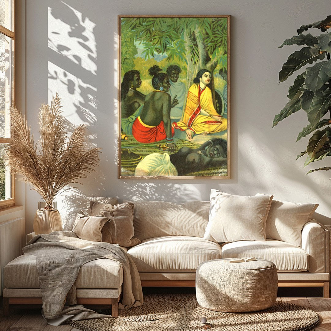 Experience the tranquility and warmth of community with this captivating artwork, depicting a for Sitting Area