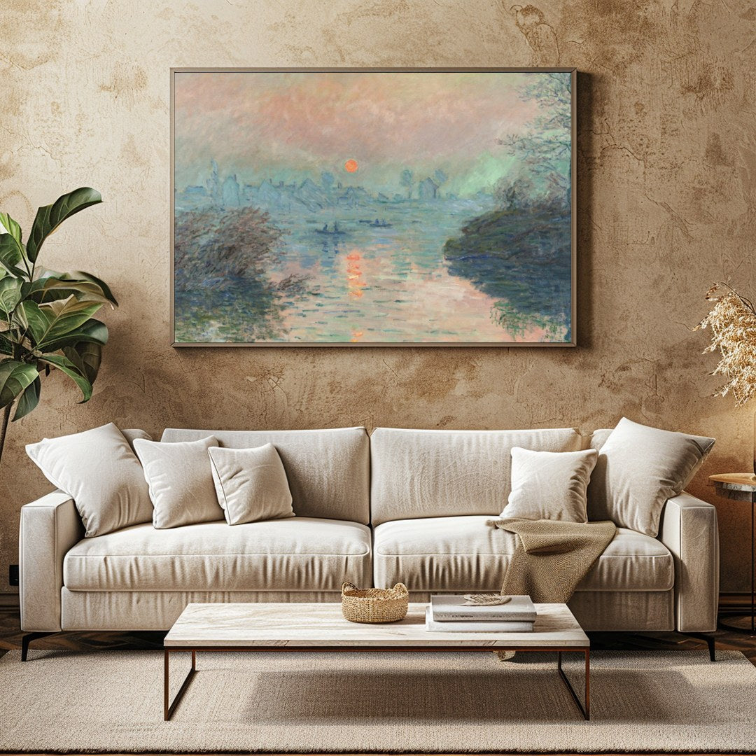 Immerse yourself in the tranquil hues of 'Serene Twilight Over River', a captivating piece that for Family Room