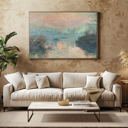 Immerse yourself in the tranquil hues of 'Serene Twilight Over River', a captivating piece that for Family Room