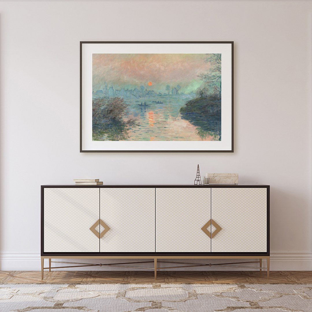 Immerse yourself in the tranquil hues of 'Serene Twilight Over River', a captivating piece that for Foyer