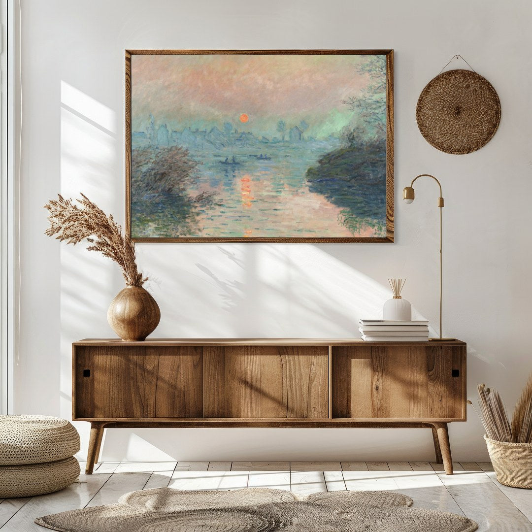 Immerse yourself in the tranquil hues of 'Serene Twilight Over River', a captivating piece that for Sitting Area
