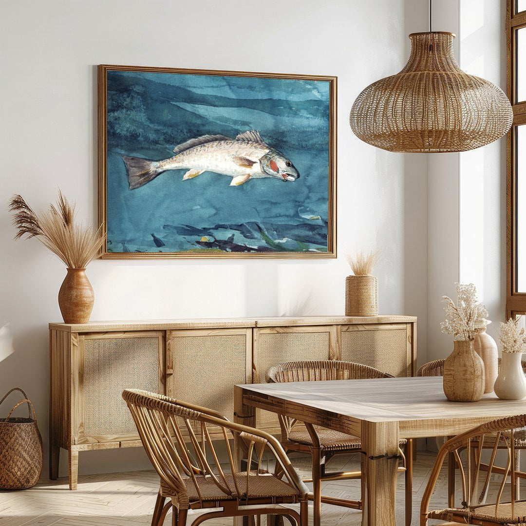 Immerse yourself in the tranquil beauty of marine life with this exquisite watercolor painting. The for Dining