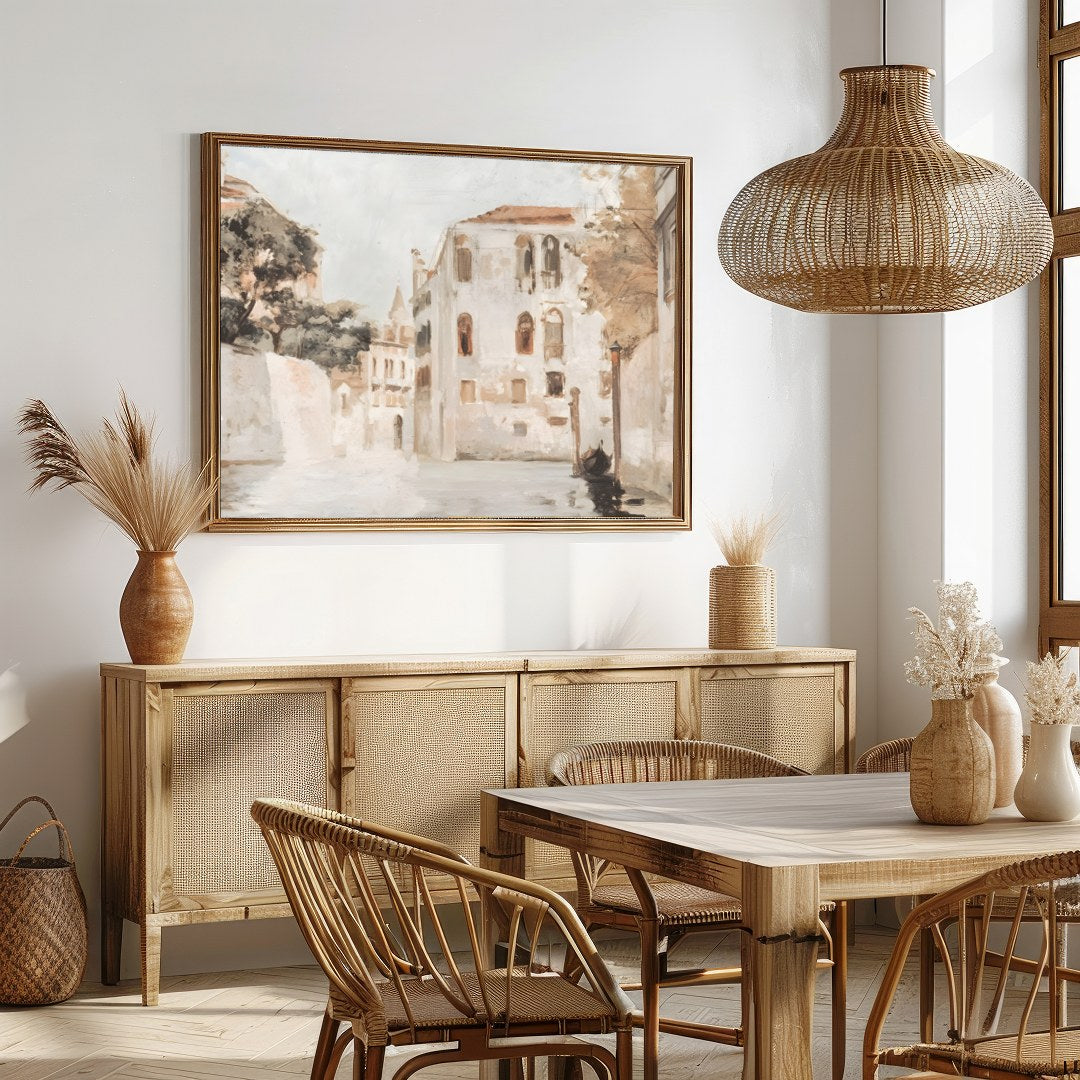 Immerse yourself in the tranquil charm of Venice with this exquisite wall art piece. Capturing a for Dining