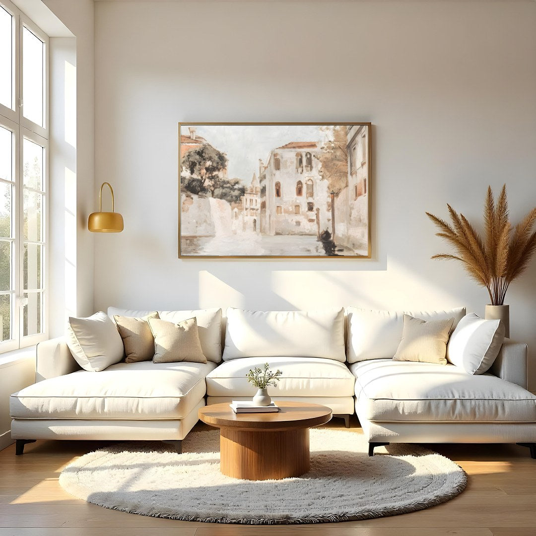 Immerse yourself in the tranquil charm of Venice with this exquisite wall art piece. Capturing a for Living Room