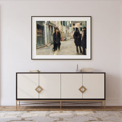This captivating artwork captures a tranquil street scene in Venice, featuring a solitary figure for Foyer