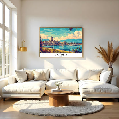 Explore the tranquil beauty of Victoria's harbor with this vibrant artwork. The piece captures the for Living Room