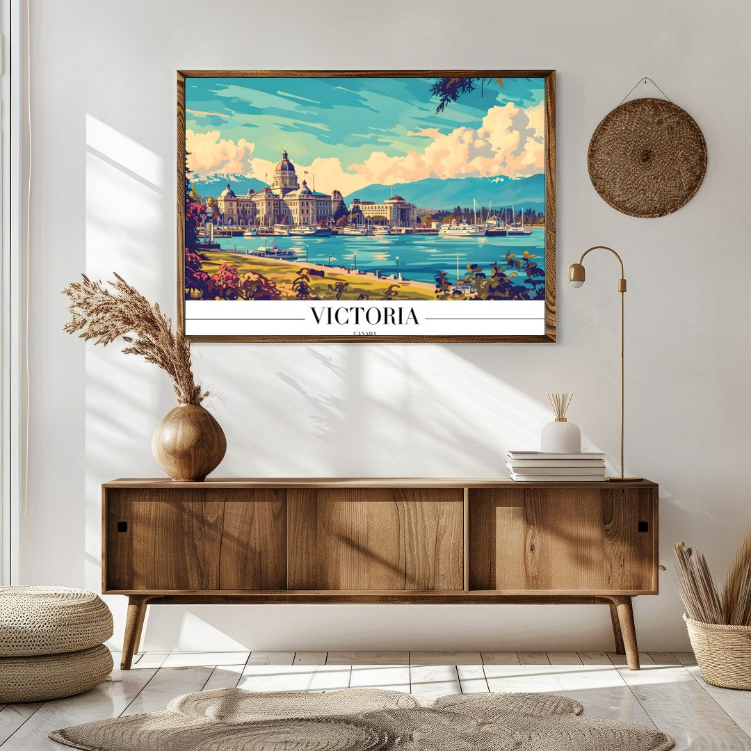 Explore the tranquil beauty of Victoria's harbor with this vibrant artwork. The piece captures the for Sitting Area
