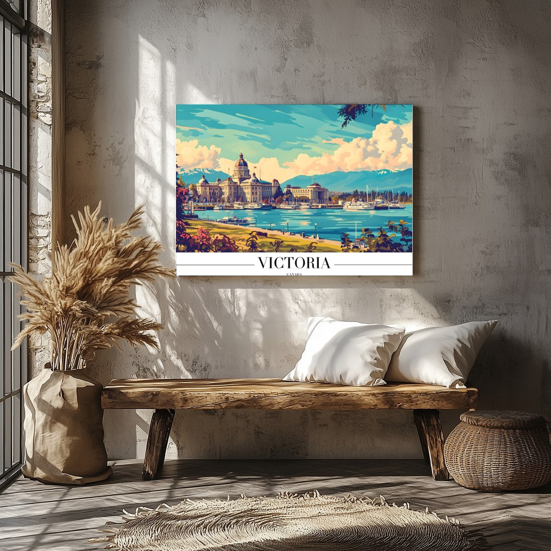Explore the tranquil beauty of Victoria's harbor with this vibrant artwork. The piece captures the for Veranda
