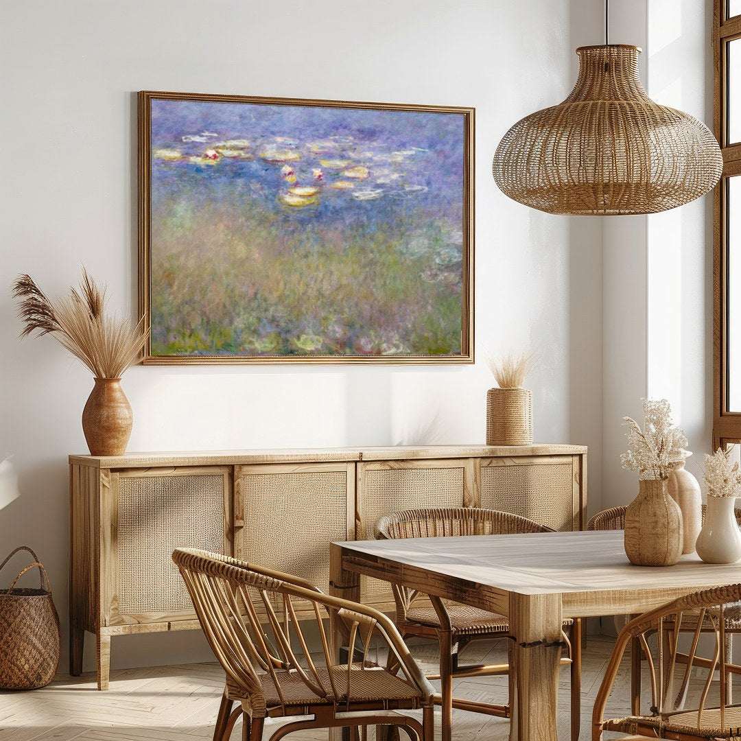 Immerse yourself in a tranquil escape with this impressionistic masterpiece depicting water lilies for Dining