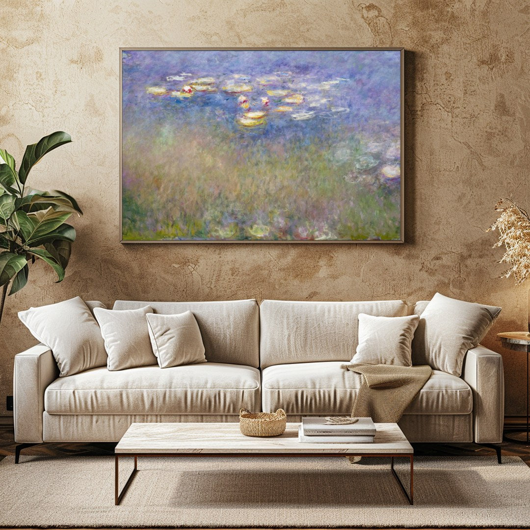 Immerse yourself in a tranquil escape with this impressionistic masterpiece depicting water lilies for Family Room
