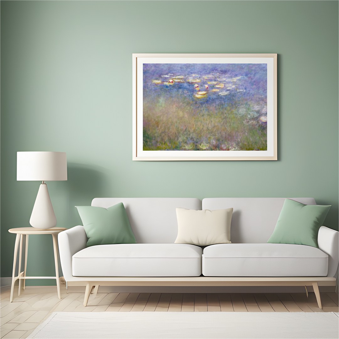 Immerse yourself in a tranquil escape with this impressionistic masterpiece depicting water lilies for Hall