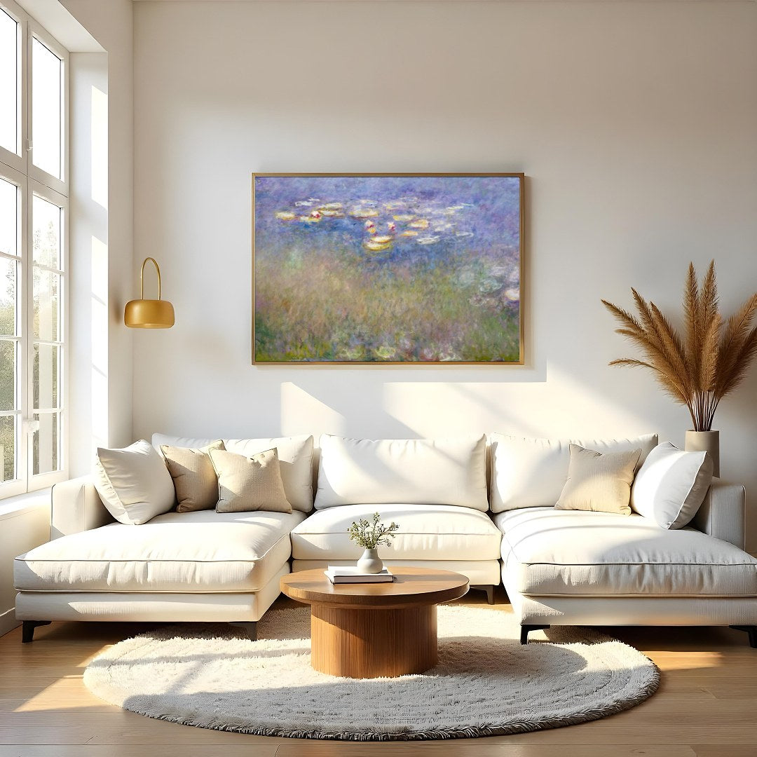 Immerse yourself in a tranquil escape with this impressionistic masterpiece depicting water lilies for Living Room