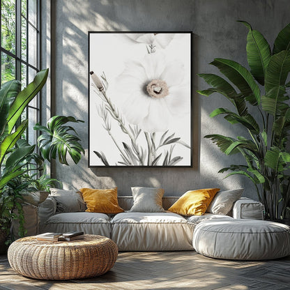 This exquisite artwork captures the delicate beauty of white florals, exuding a serene and calming for Balcony
