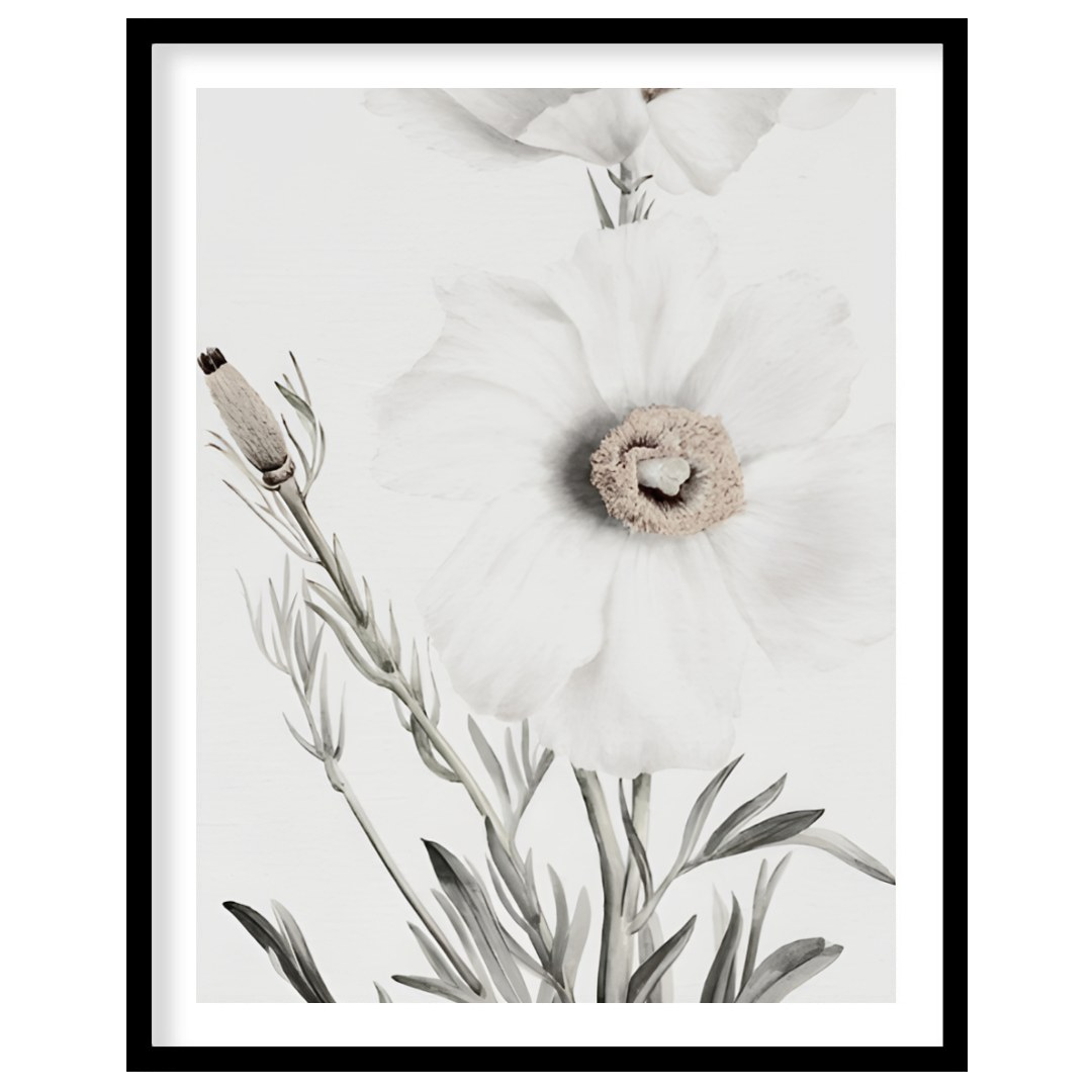 This exquisite artwork captures the delicate beauty of white florals, exuding a serene and calming for bedroom