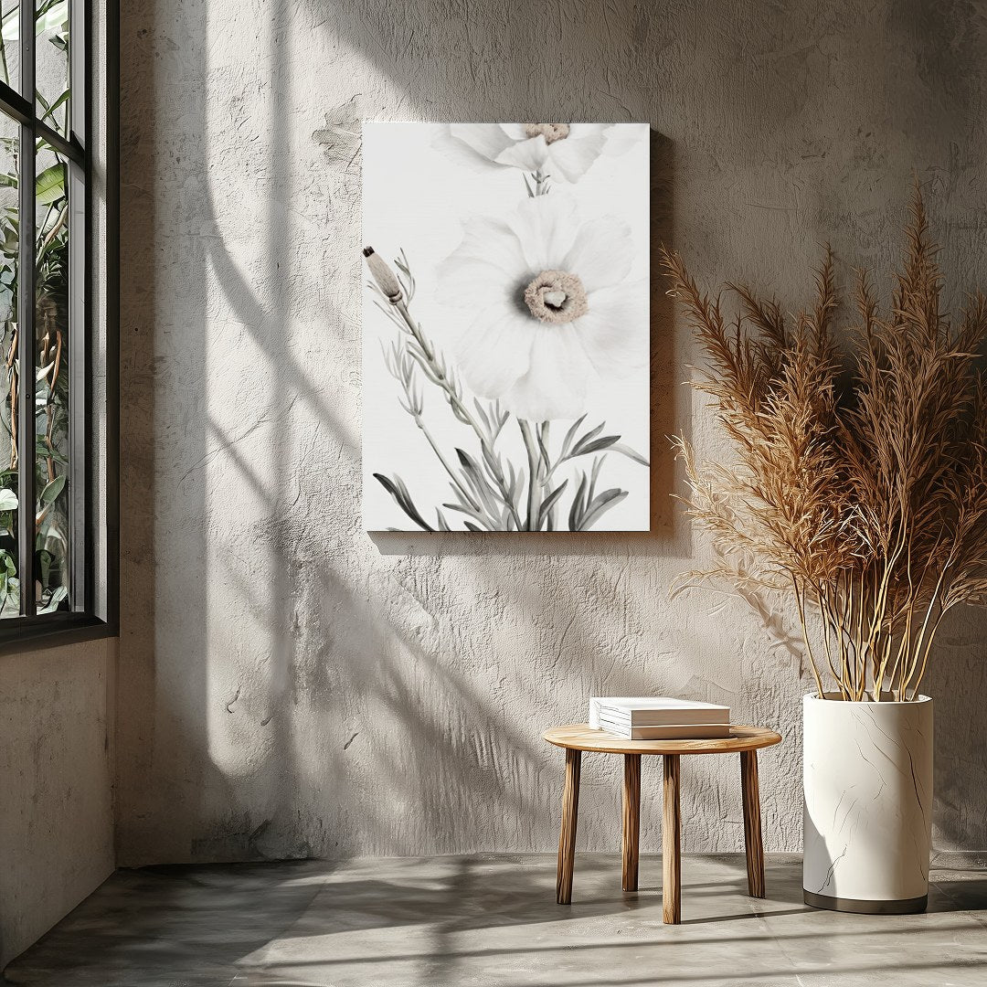 This exquisite artwork captures the delicate beauty of white florals, exuding a serene and calming for Entrance