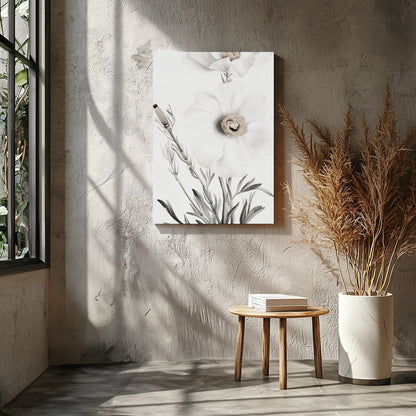 This exquisite artwork captures the delicate beauty of white florals, exuding a serene and calming for Entrance