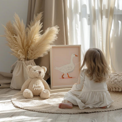 This charming illustration features a stately white goose with subtle grey markings, confidently wa… for nursery