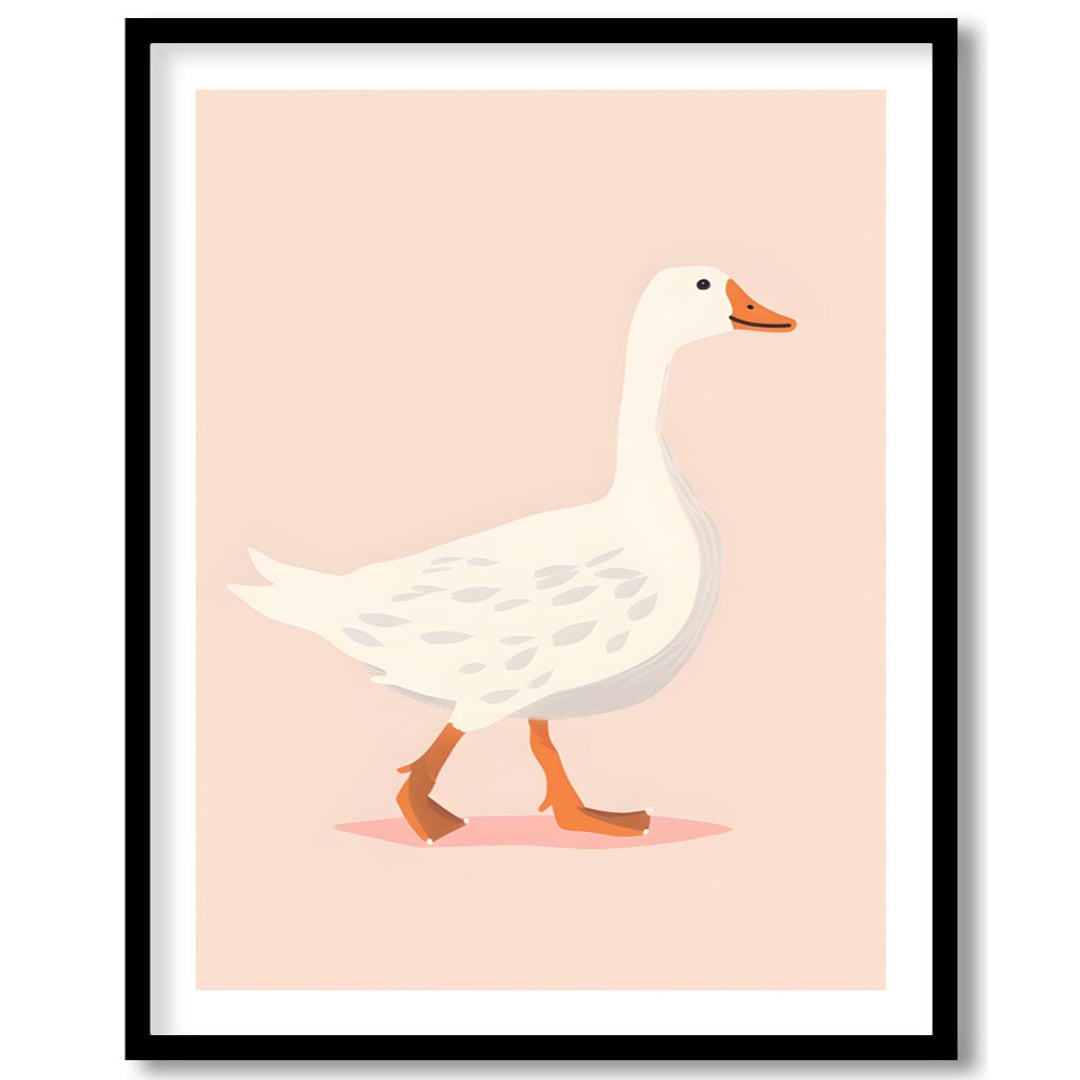 This charming illustration features a stately white goose with subtle grey markings, confidently wa… for space