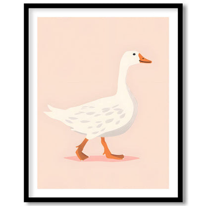 This charming illustration features a stately white goose with subtle grey markings, confidently wa… for space
