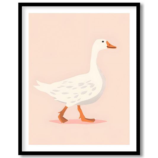 This charming illustration features a stately white goose with subtle grey markings, confidently wa… for space