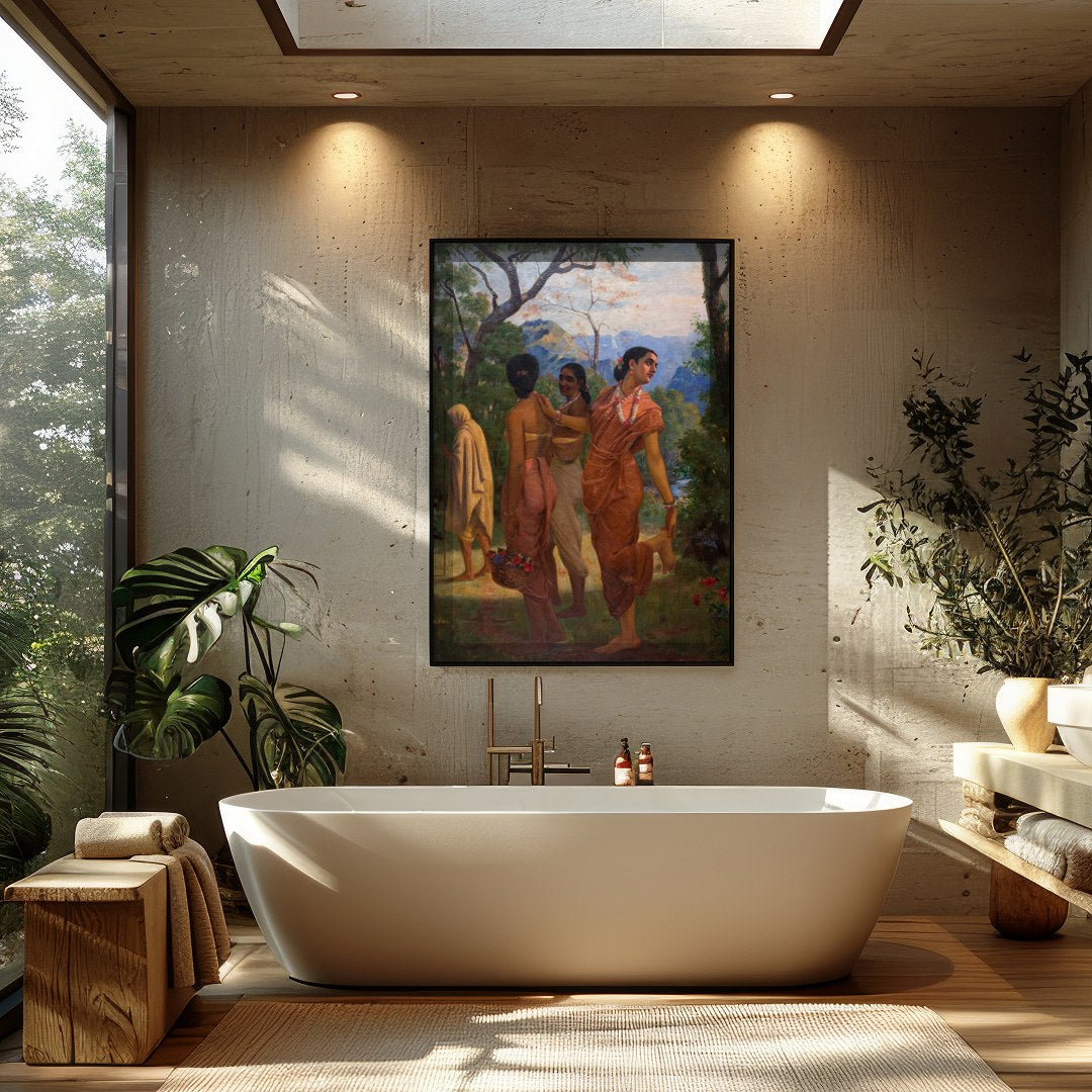 Capture the essence of tranquil beauty with this enchanting artwork featuring a serene gathering for Bathroom