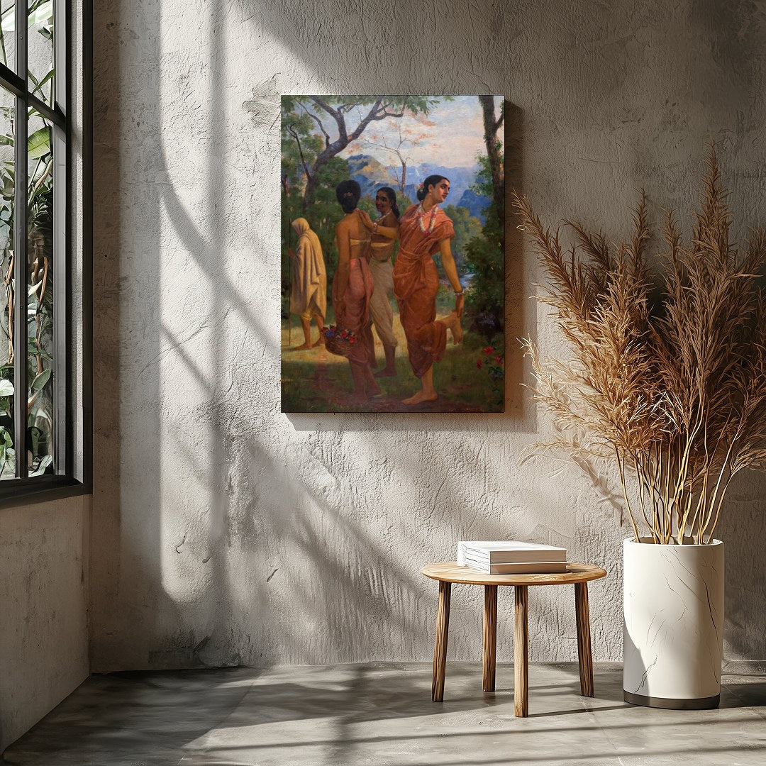 Capture the essence of tranquil beauty with this enchanting artwork featuring a serene gathering for Entrance