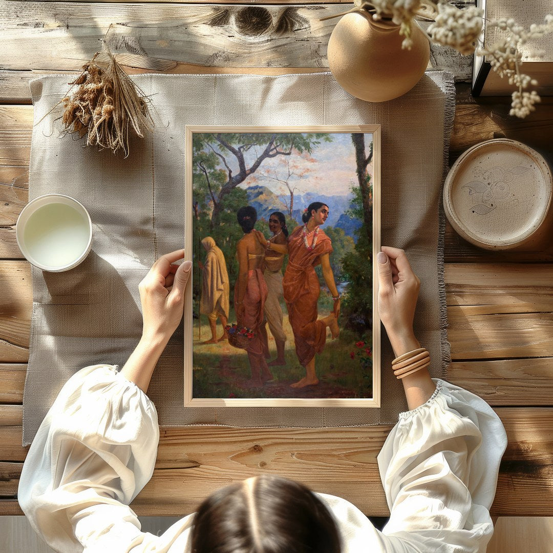 Capture the essence of tranquil beauty with this enchanting artwork featuring a serene gathering for Kitchen