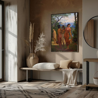 Capture the essence of tranquil beauty with this enchanting artwork featuring a serene gathering for living-space