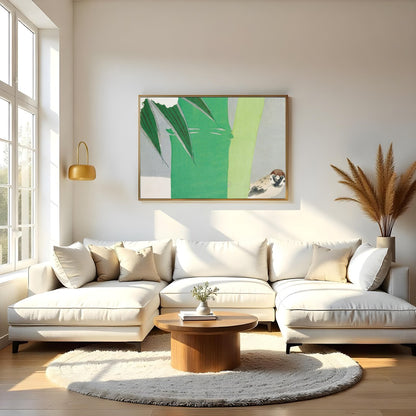 This tranquil art piece captures the essence of nature, featuring a delicate sparrow nestled beside for Living Room