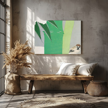 This tranquil art piece captures the essence of nature, featuring a delicate sparrow nestled beside for Veranda