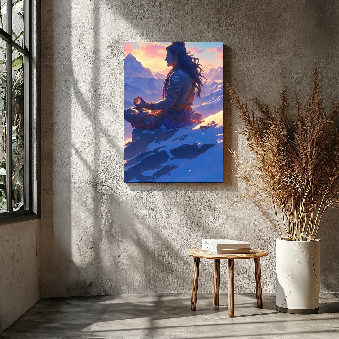 Capture the essence of tranquility with this stunning artwork featuring a serene figure meditating for Entrance