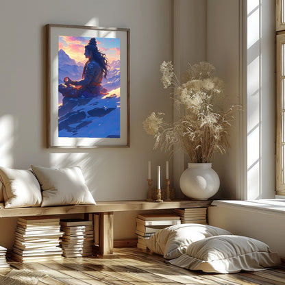 Capture the essence of tranquility with this stunning artwork featuring a serene figure meditating for gallery