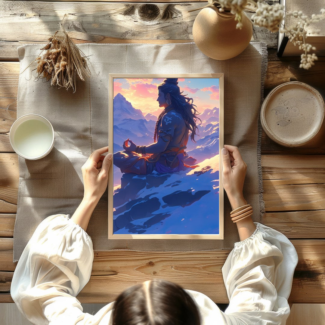 Capture the essence of tranquility with this stunning artwork featuring a serene figure meditating for room