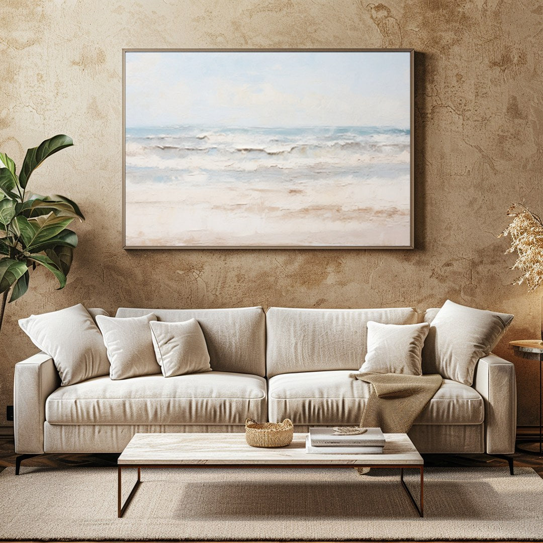 Immerse yourself in the tranquil embrace of 'Serenity at the Shoreline,' a captivating piece that for Family Room