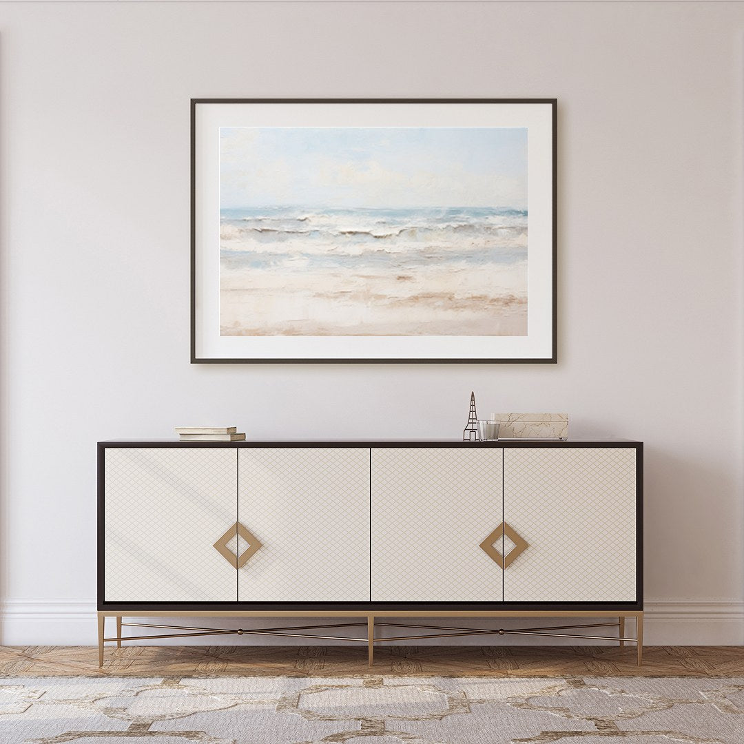 Immerse yourself in the tranquil embrace of 'Serenity at the Shoreline,' a captivating piece that for Foyer