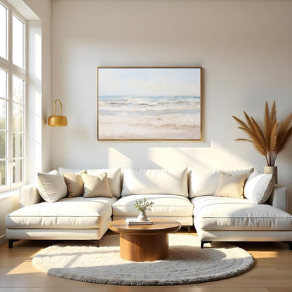 Immerse yourself in the tranquil embrace of 'Serenity at the Shoreline,' a captivating piece that for Living Room