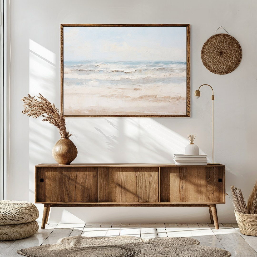 Immerse yourself in the tranquil embrace of 'Serenity at the Shoreline,' a captivating piece that for Sitting Area