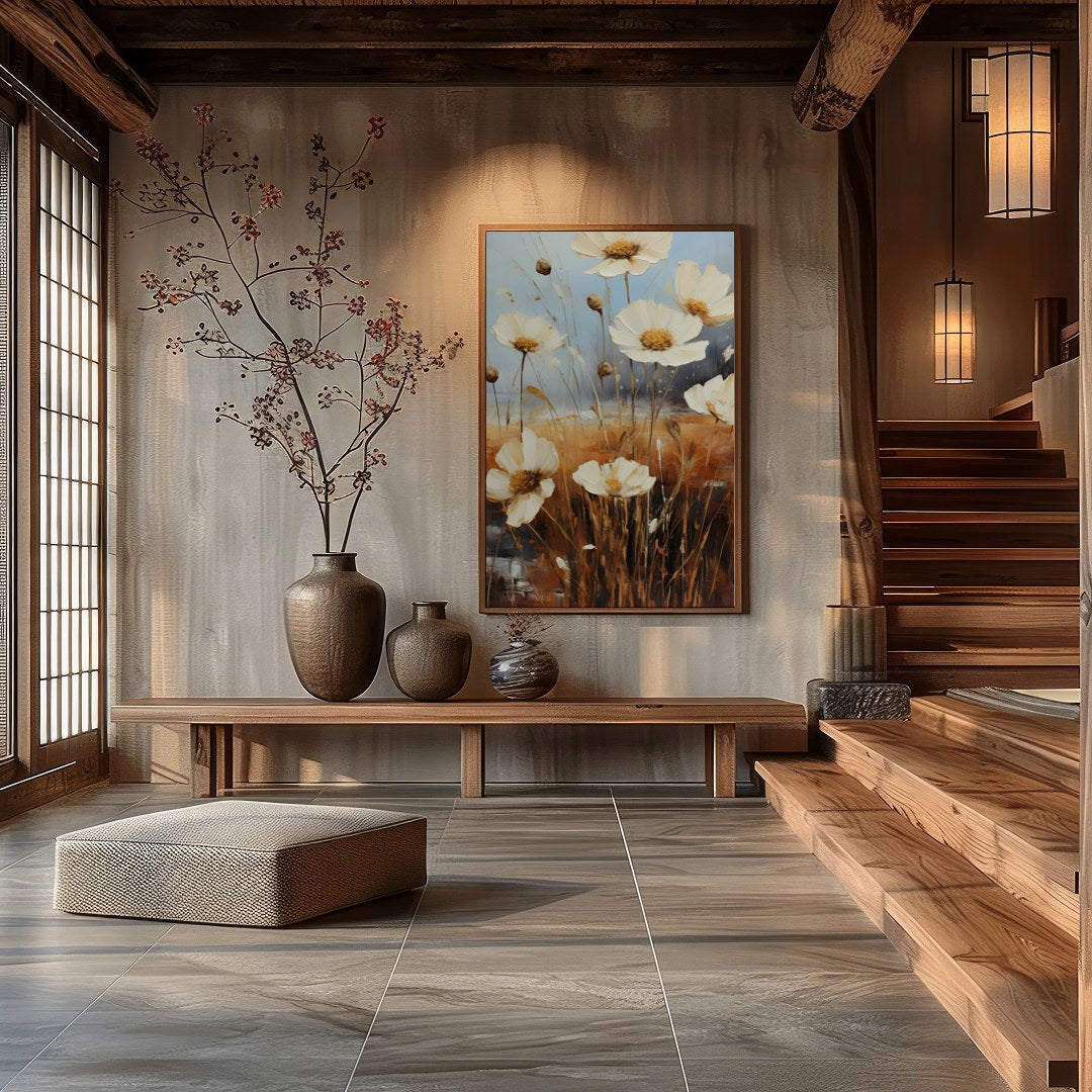 Elevate your living space with the 'Serenity Blooms' artwork, capturing the ethereal essence of for Hall