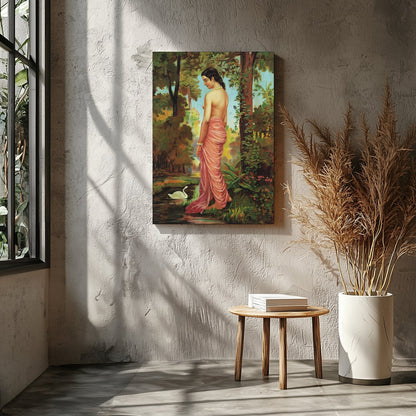 This captivating artwork captures the serene beauty of a woman in a tranquil forest setting. With for Entrance