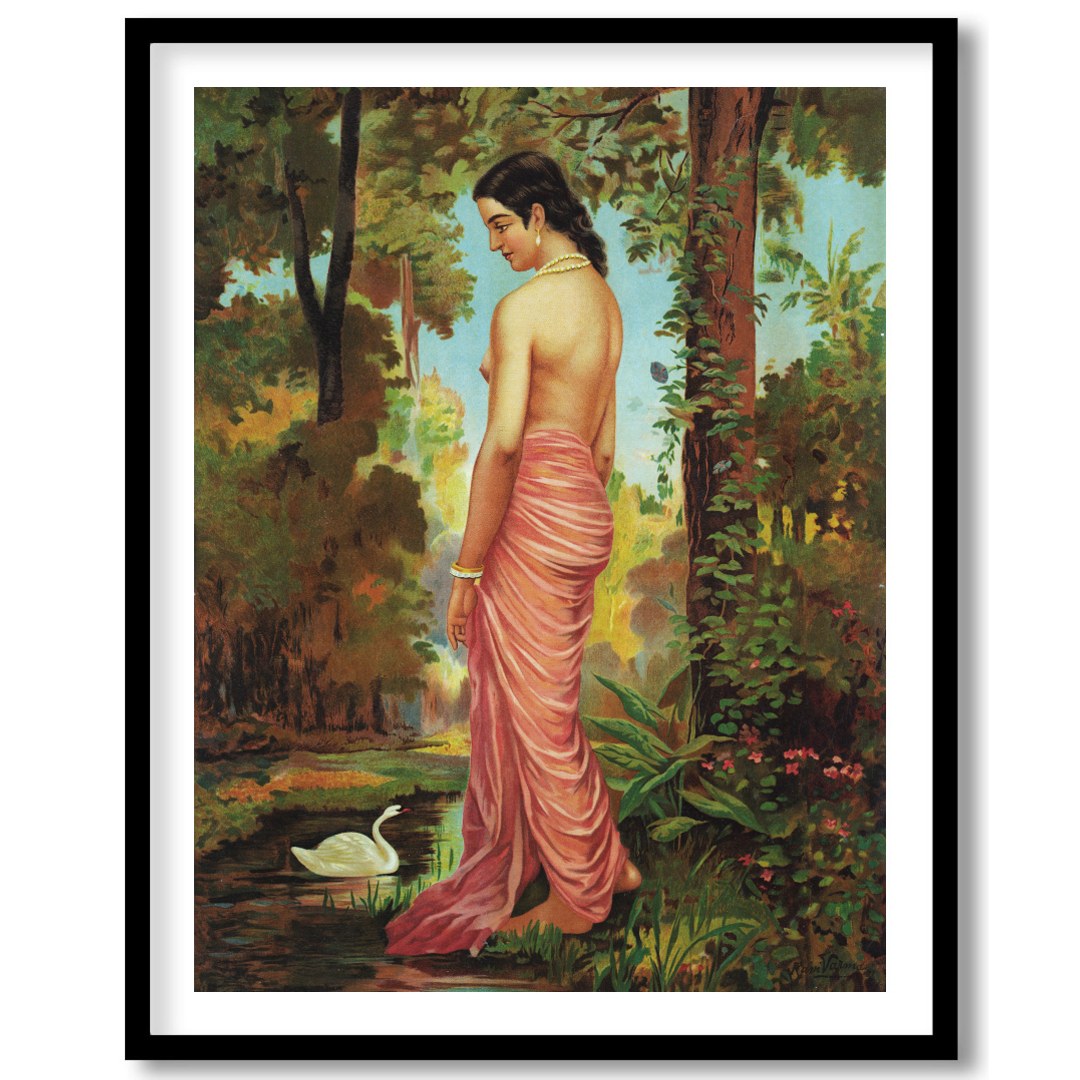 This captivating artwork captures the serene beauty of a woman in a tranquil forest setting. With for kitchen