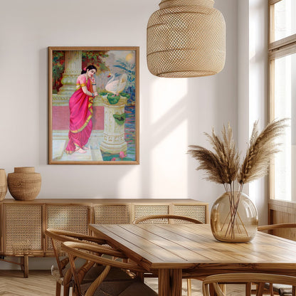 This exquisite artwork captures a serene moment of beauty and grace. A woman adorned in a vibrant for Extra Kitchen